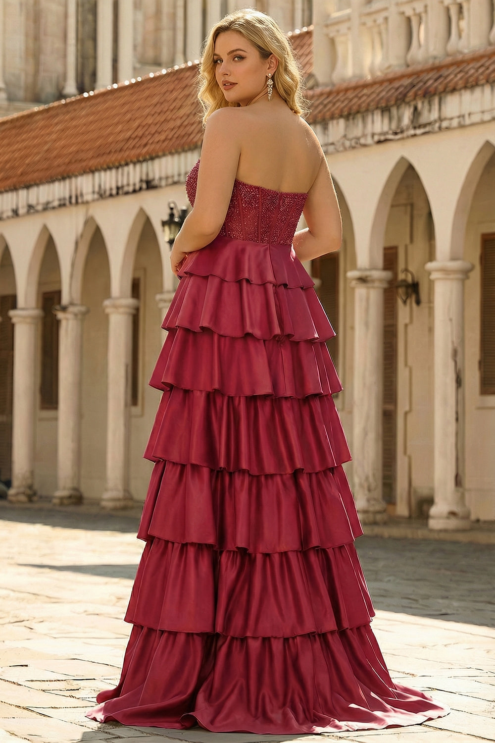 Sparkly Green A Line Tiered Ruffled Long Corset Prom Dress