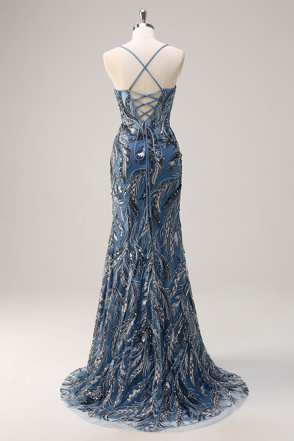 Plus Size Sparkly Twilight Mermaid Sequins Beaded Spaghetti Straps Long Prom Dress