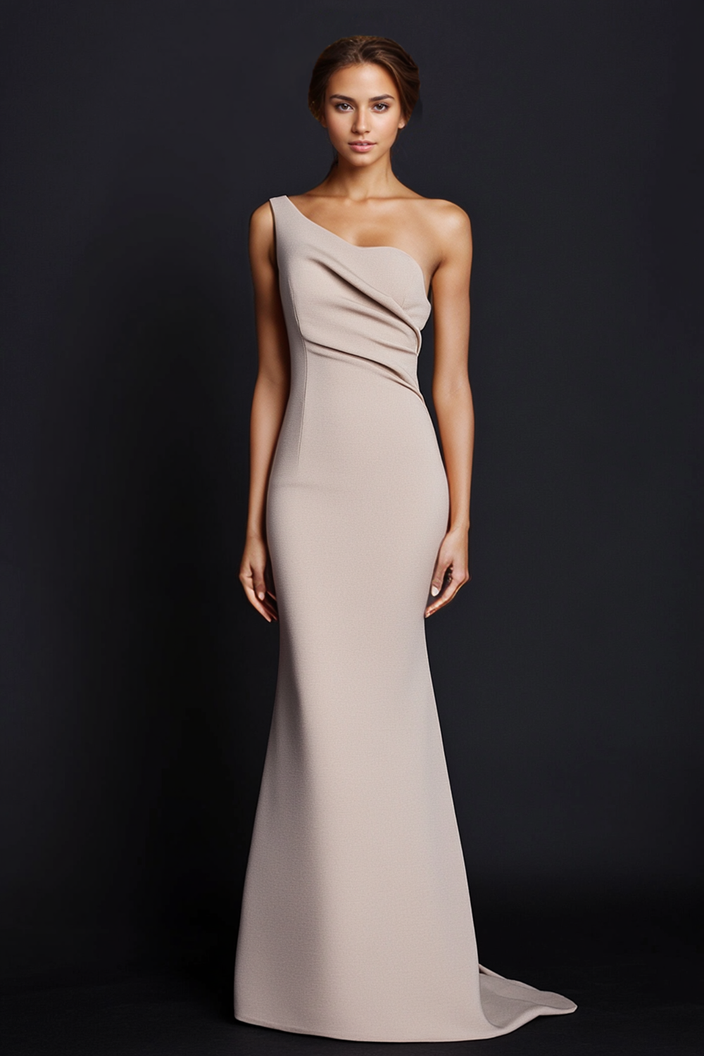 Khaki Satin One Shoulder Mermaid Long Formal Dress