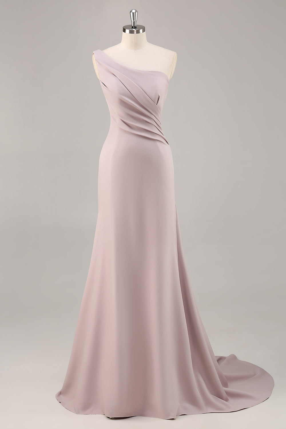 Khaki Satin One Shoulder Mermaid Long Formal Dress
