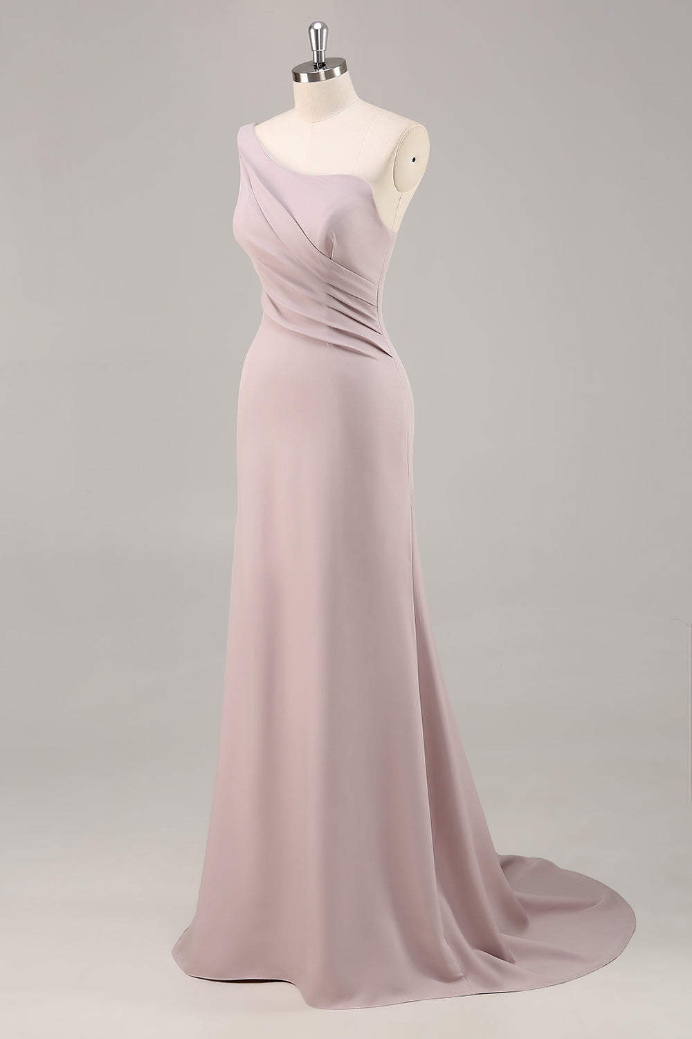 Khaki Satin One Shoulder Mermaid Long Formal Dress