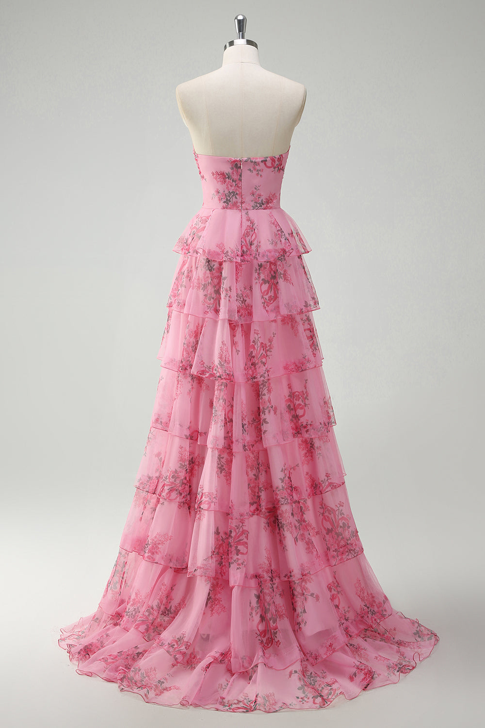 Floral Blush Chiffon A Line Long Prom Dress with Slit