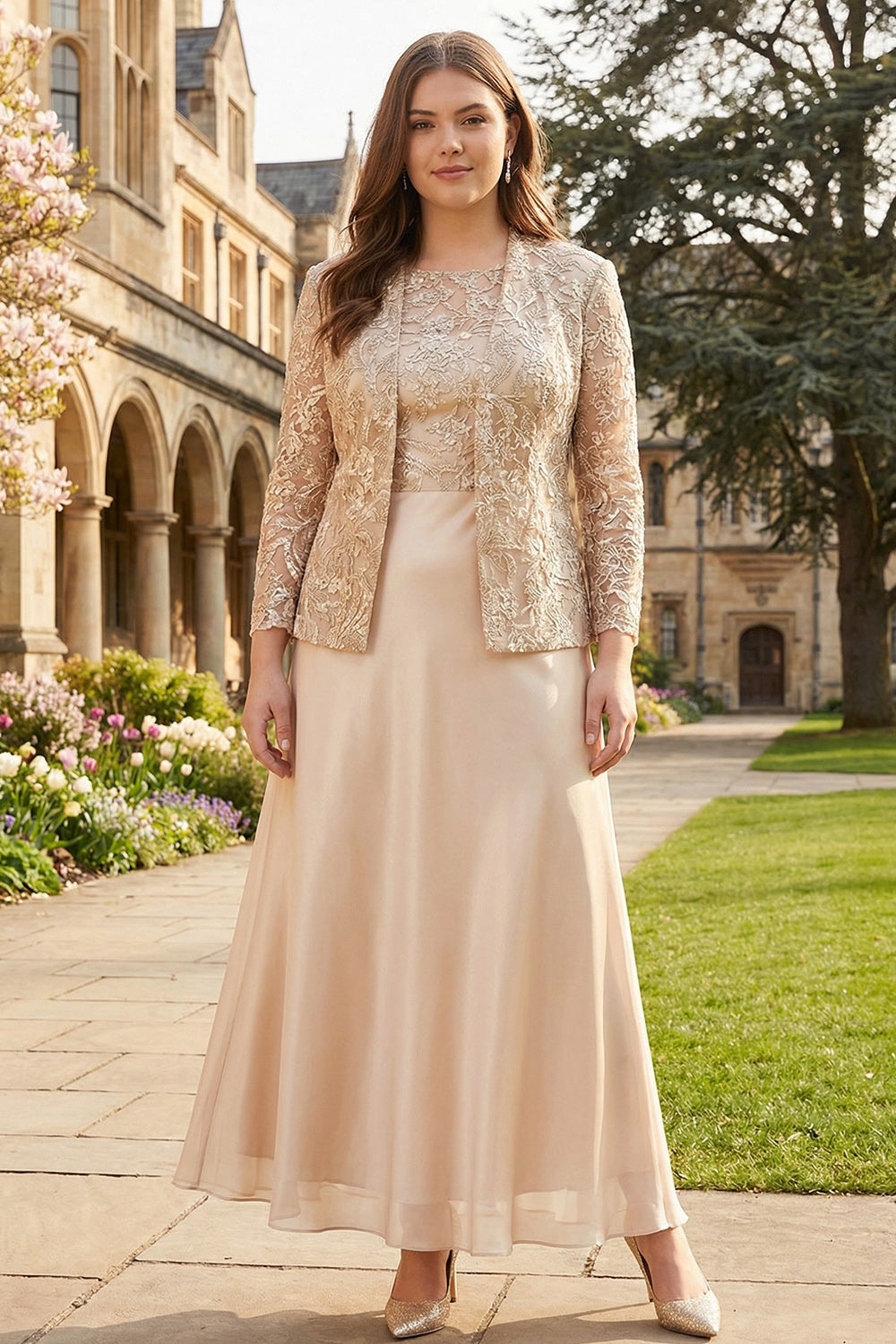Champagne A-Line 2-Piece Mother of the Bride Dress