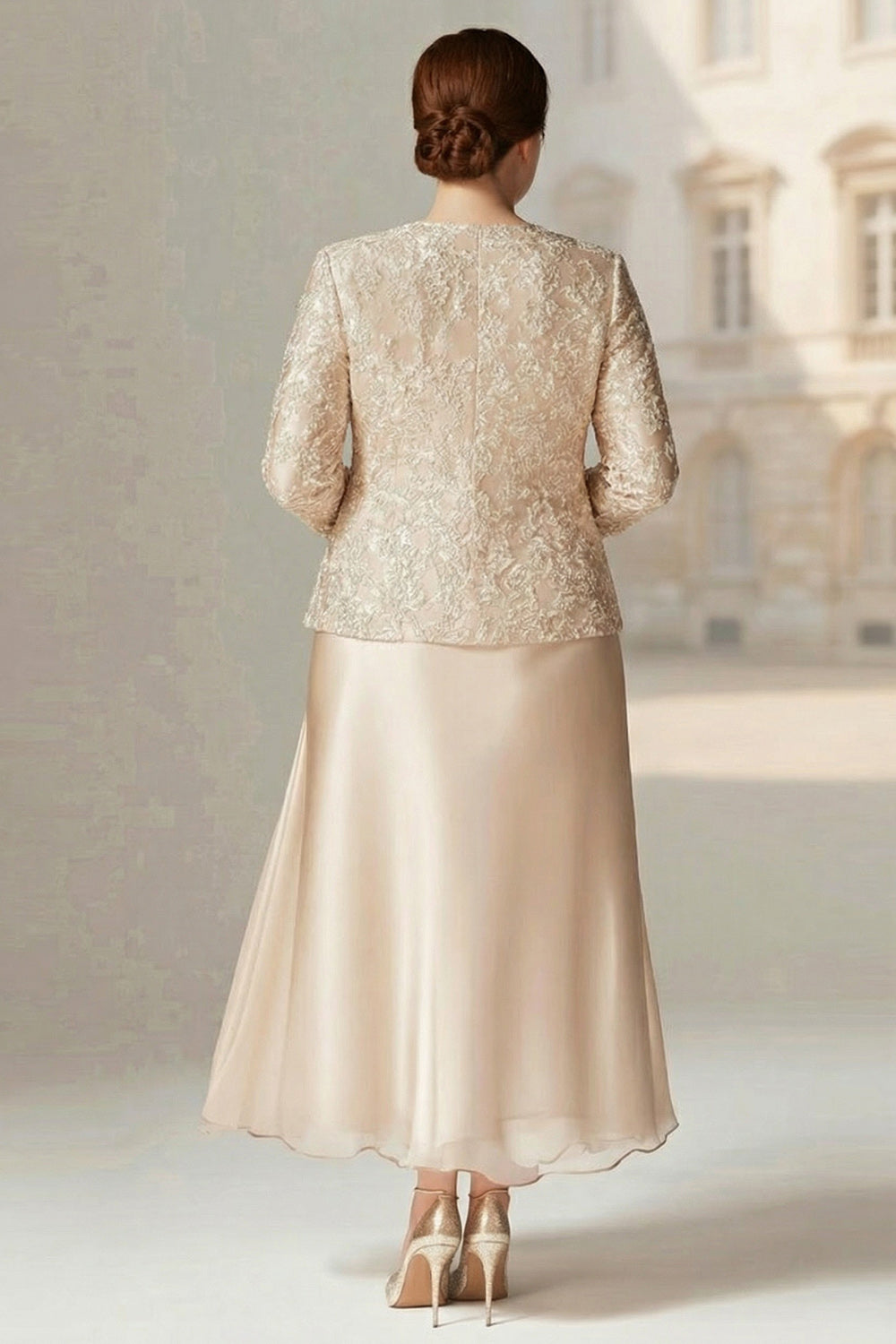 Champagne A-Line 2-Piece Mother of the Bride Dress