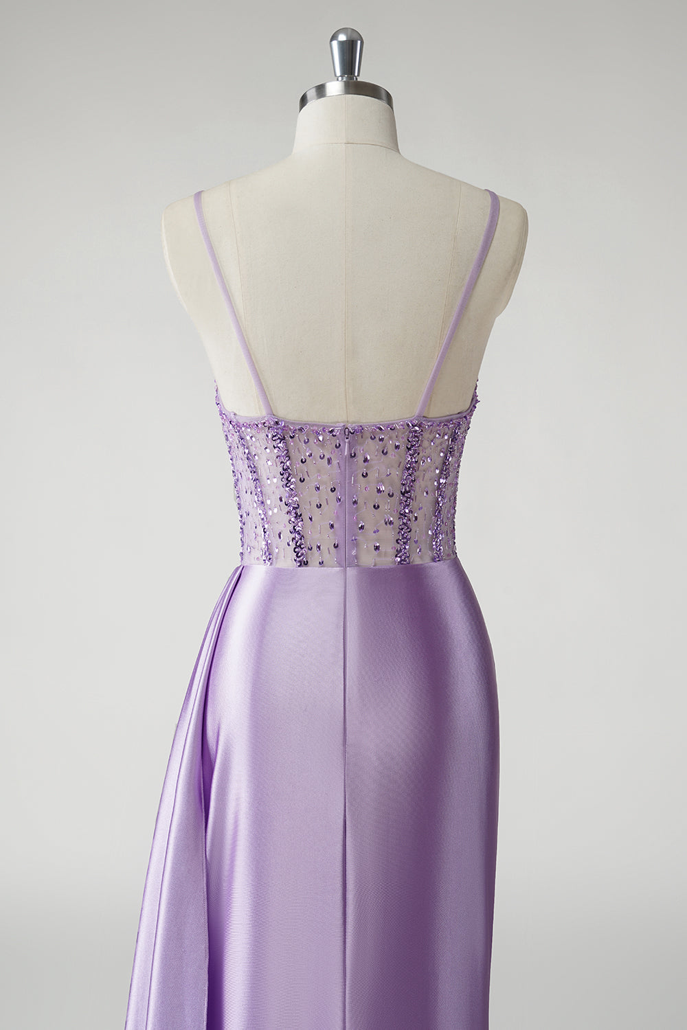 Sparkly Purple Mermaid Satin Corset Side Cape Prom Dress with Slit