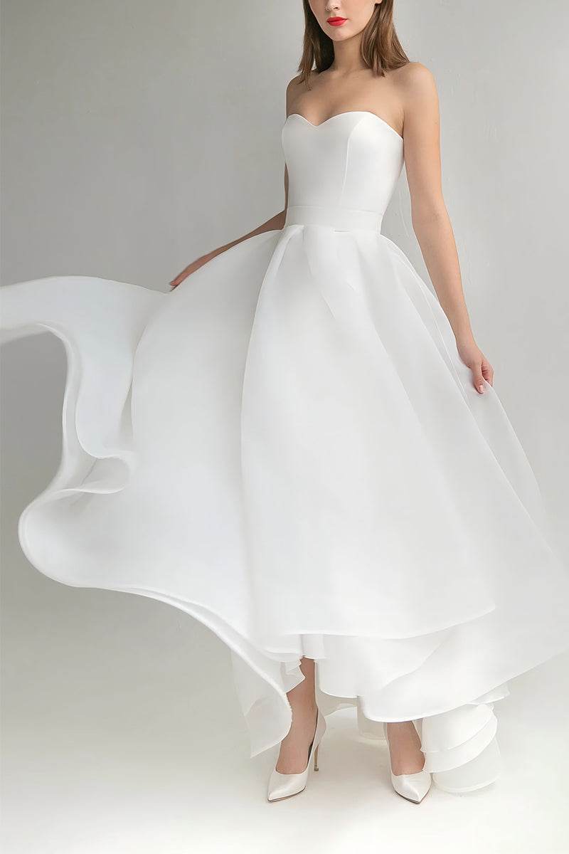 A-Line  Ankle Length Organza Little White Dress 100009