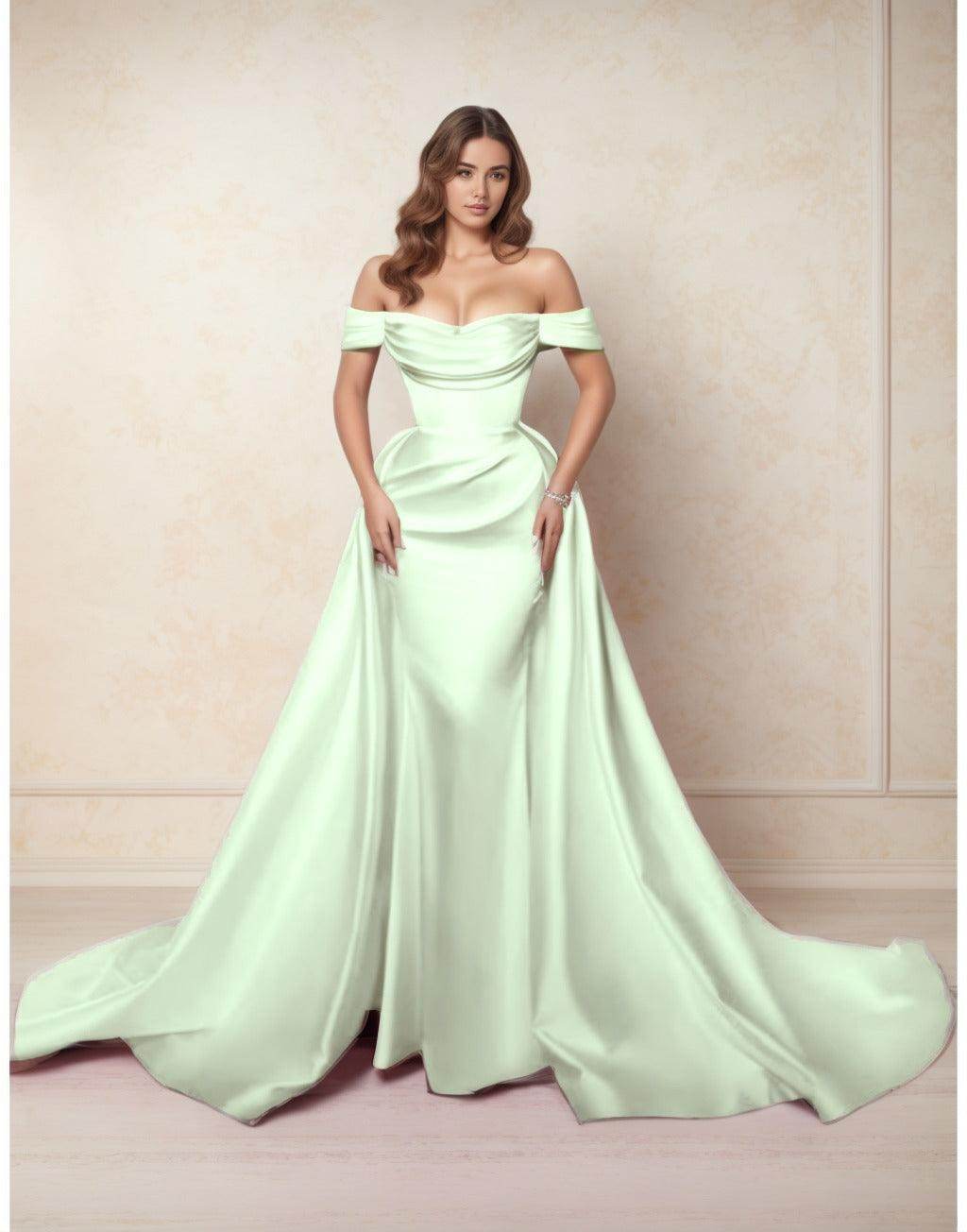 A-Line Chapel Train Satin Prom Dress CS0416