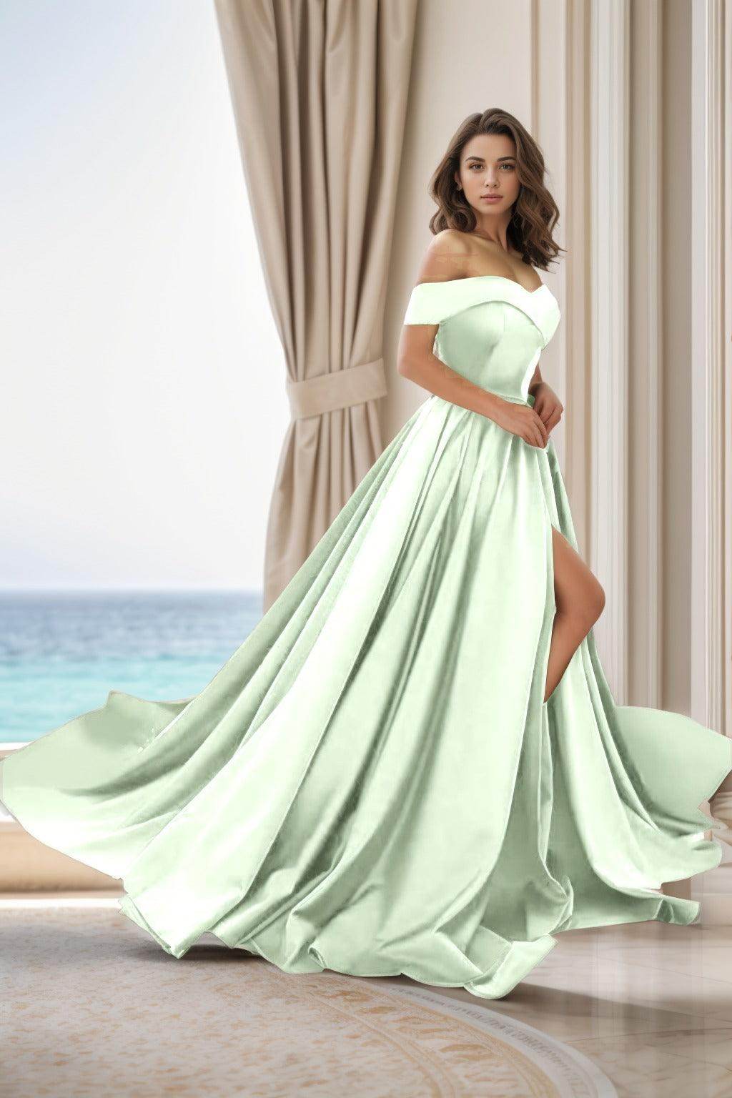 A-Line Court Train Satin Prom Dress CS0405