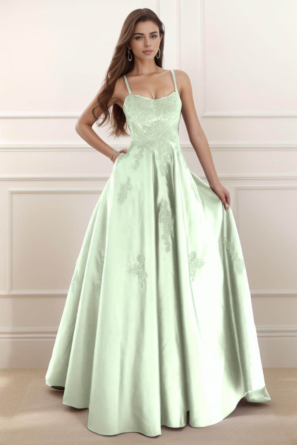 A-Line Floor Length Satin Prom Dress CS0458
