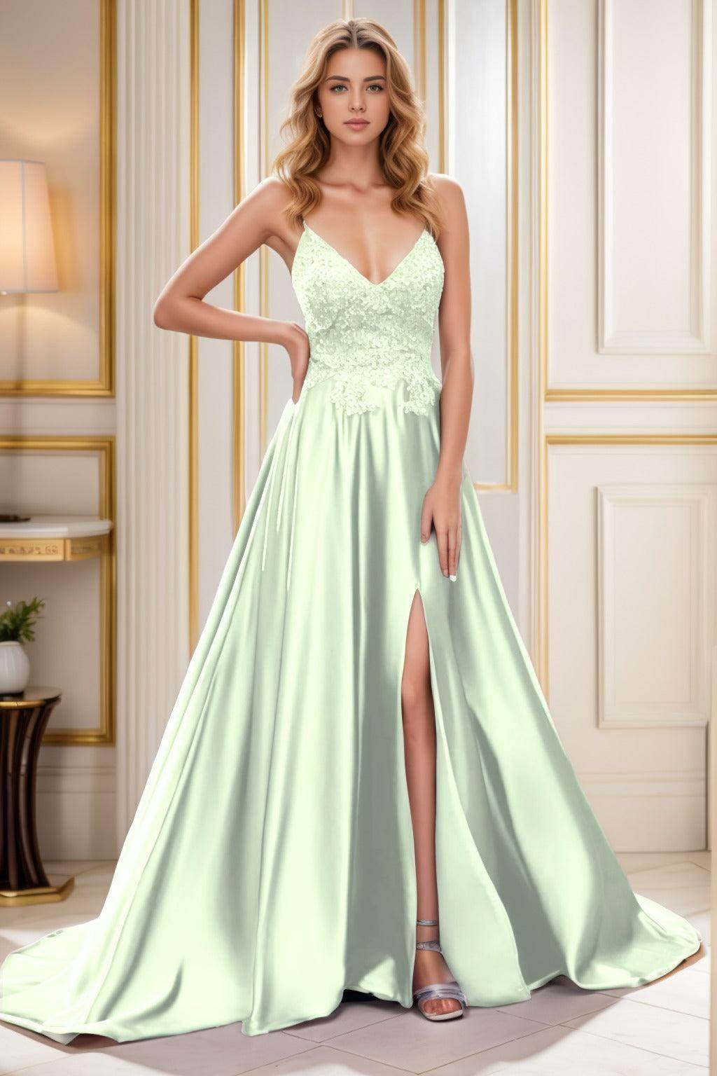 A-Line Court Train Satin Prom Dress CS0460
