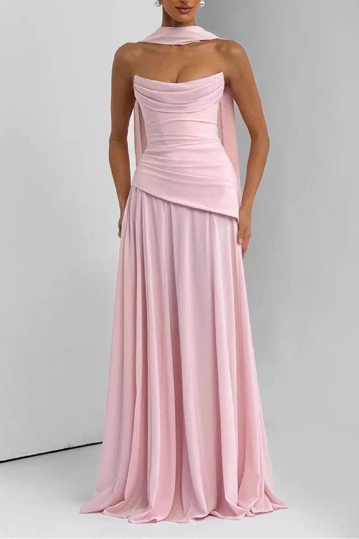 Sheath-Column Floor Length Silk-Like Wedding Guest Dress 1037538978797