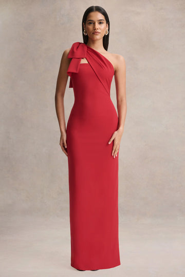 Adara | Red Asymmetric-Neck Maxi Dress With Bow-Detail
