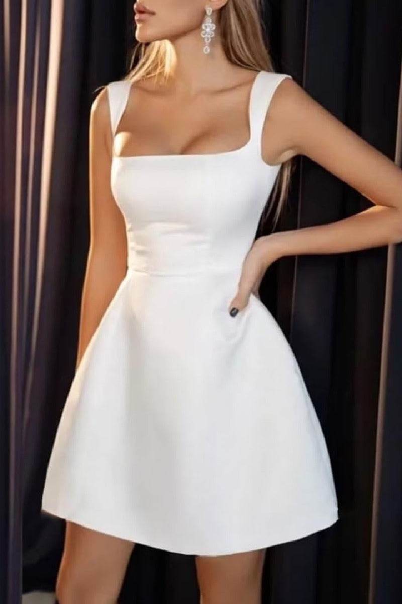 A-Line Short-Mini Satin Little White Dress 100050