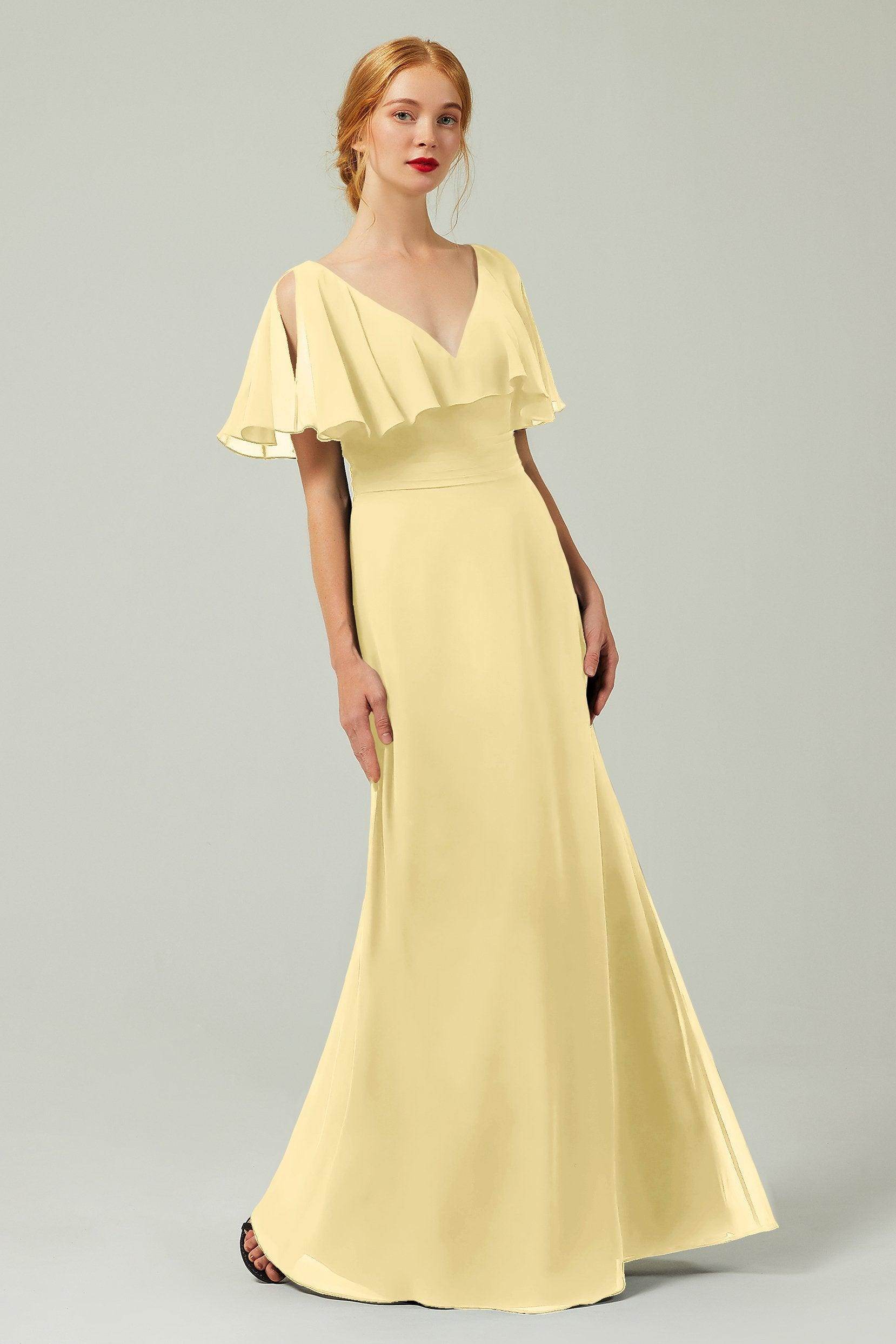 Sheath-Column Floor Length Chiffon Bridesmaid Dress Formal Dresses CB0341
