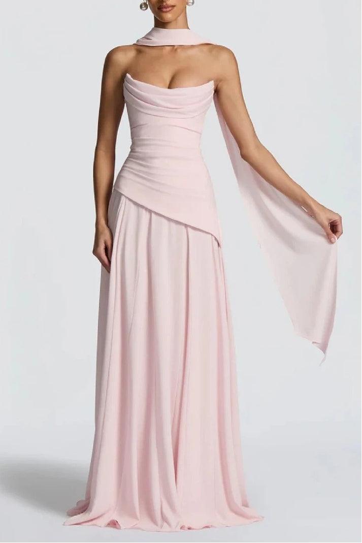 Sheath-Column Floor Length Silk-Like Wedding Guest Dress 1037538978797