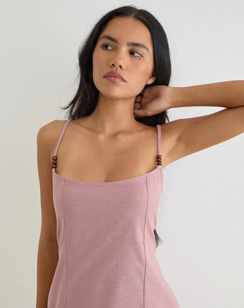Ambra Scoop Mini Dress in Linen Dusty Rose