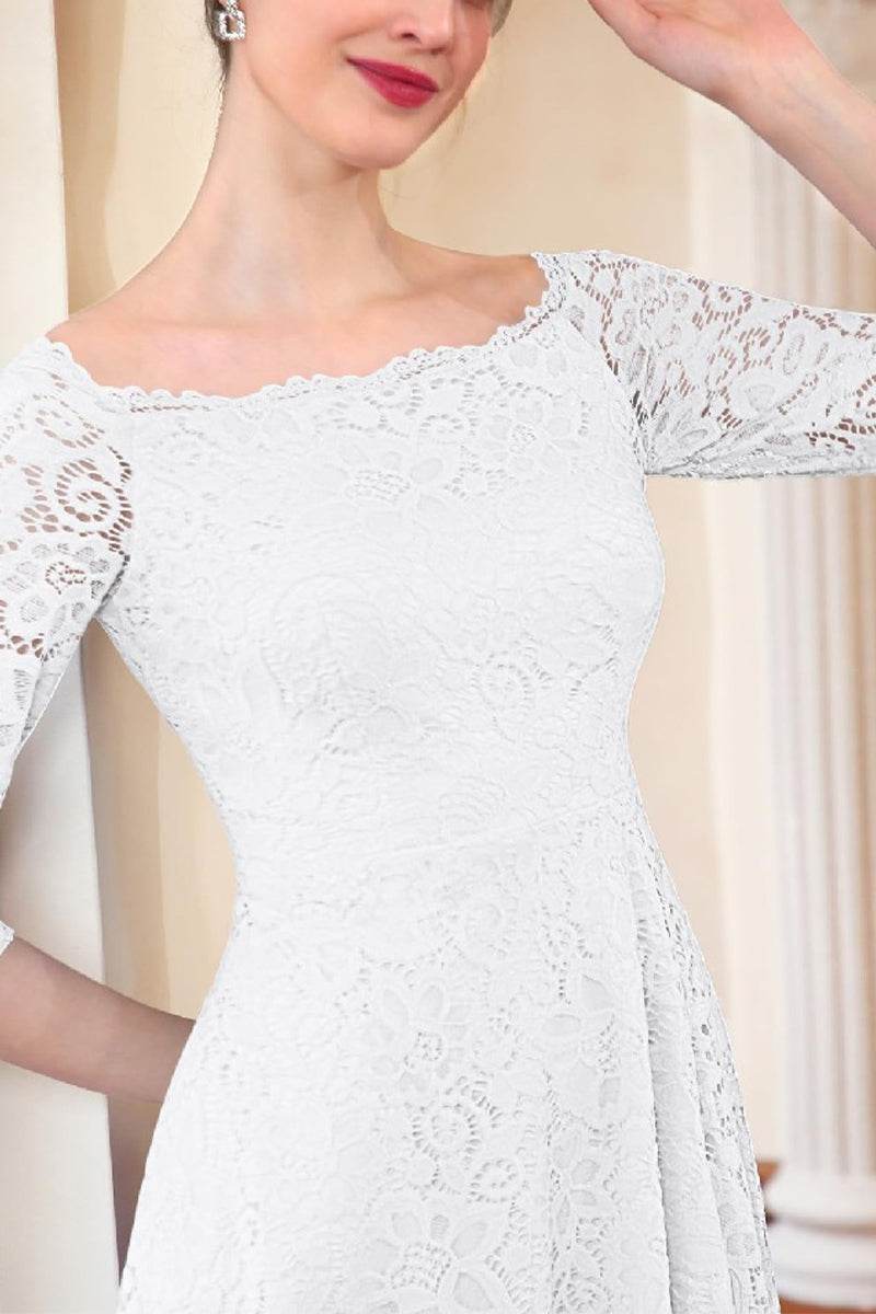 A-Line High-Low Lace Little White Dress 100024