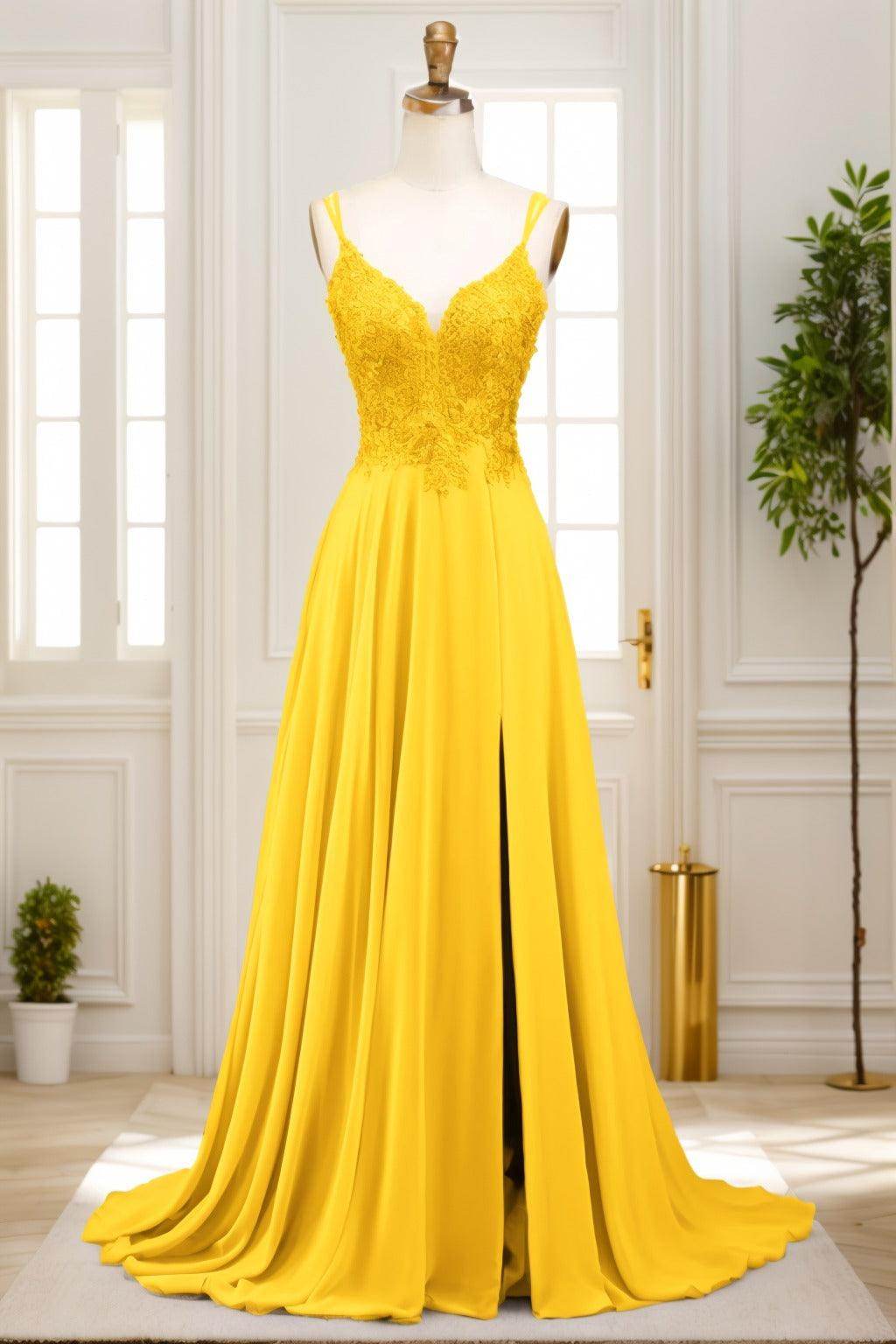 A-Line Sweep-Brush Train Chiffon Prom Dress CS0470