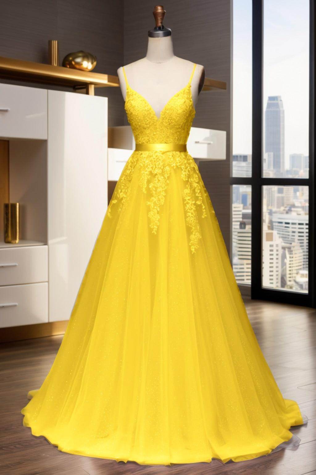 A-Line Sweep-Brush Train Tulle Prom Dress CS0464