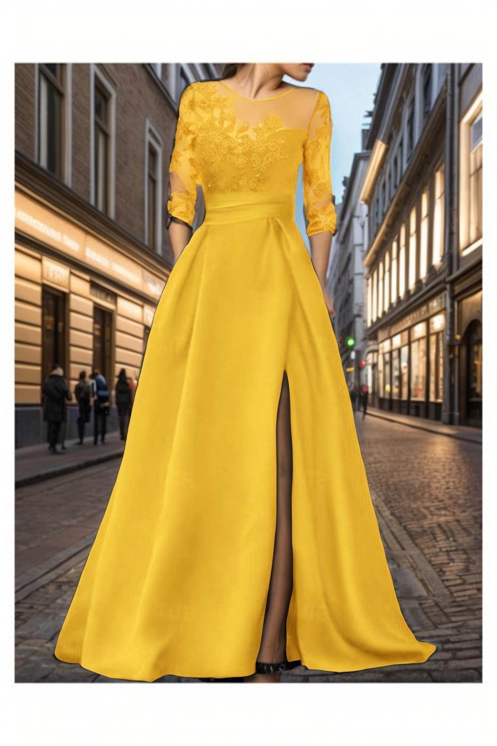 A-Line Sweep-Brush Train Satin Prom Dress CS0456
