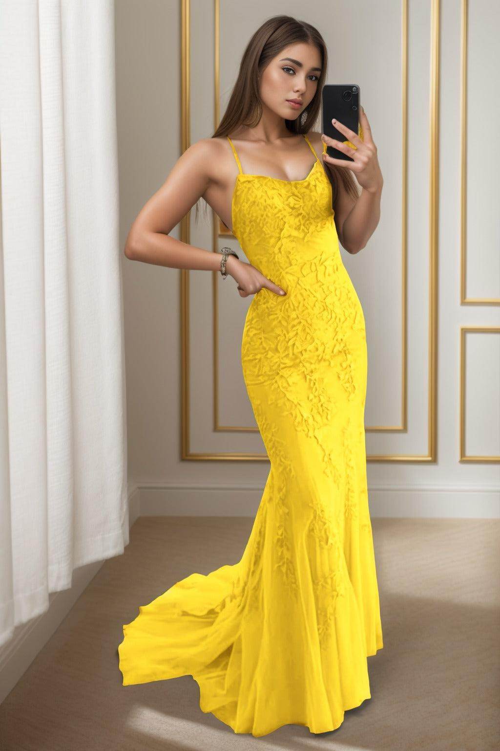 Trumpet-Mermaid Sweep-Brush Train Tulle Prom Dress CS0398