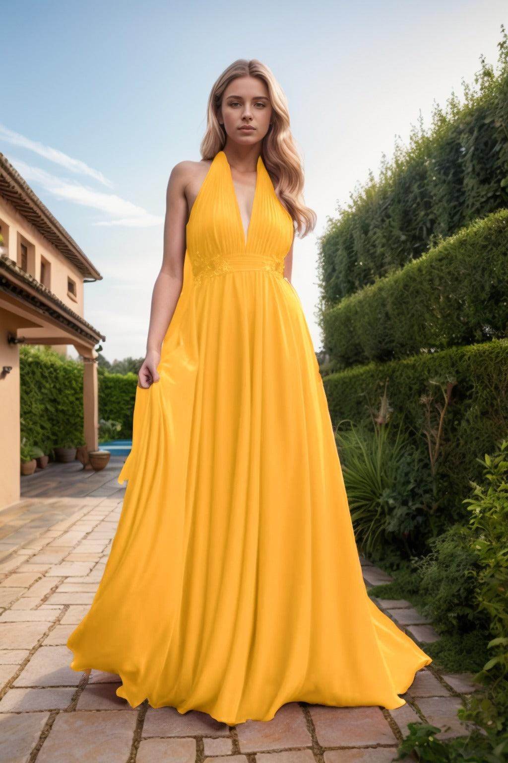 A-Line Sweep-Brush Train Chiffon Prom Dress CS0457