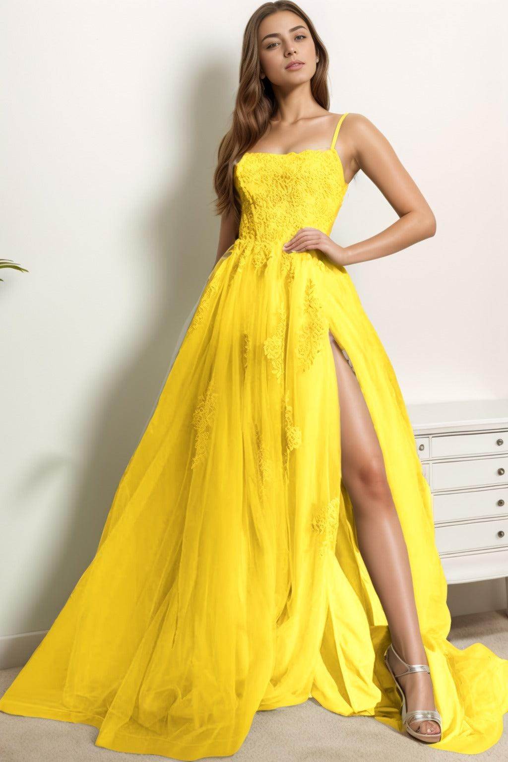 A-Line Sweep-Brush Train Tulle Prom Dress CS0415