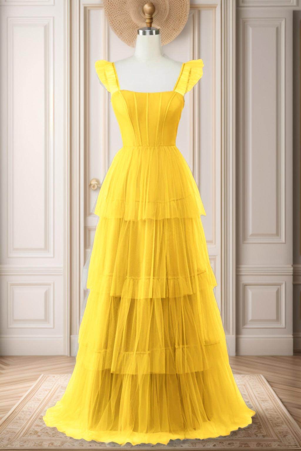A-Line Sweep-Brush Train Tulle Prom Dress CS0471