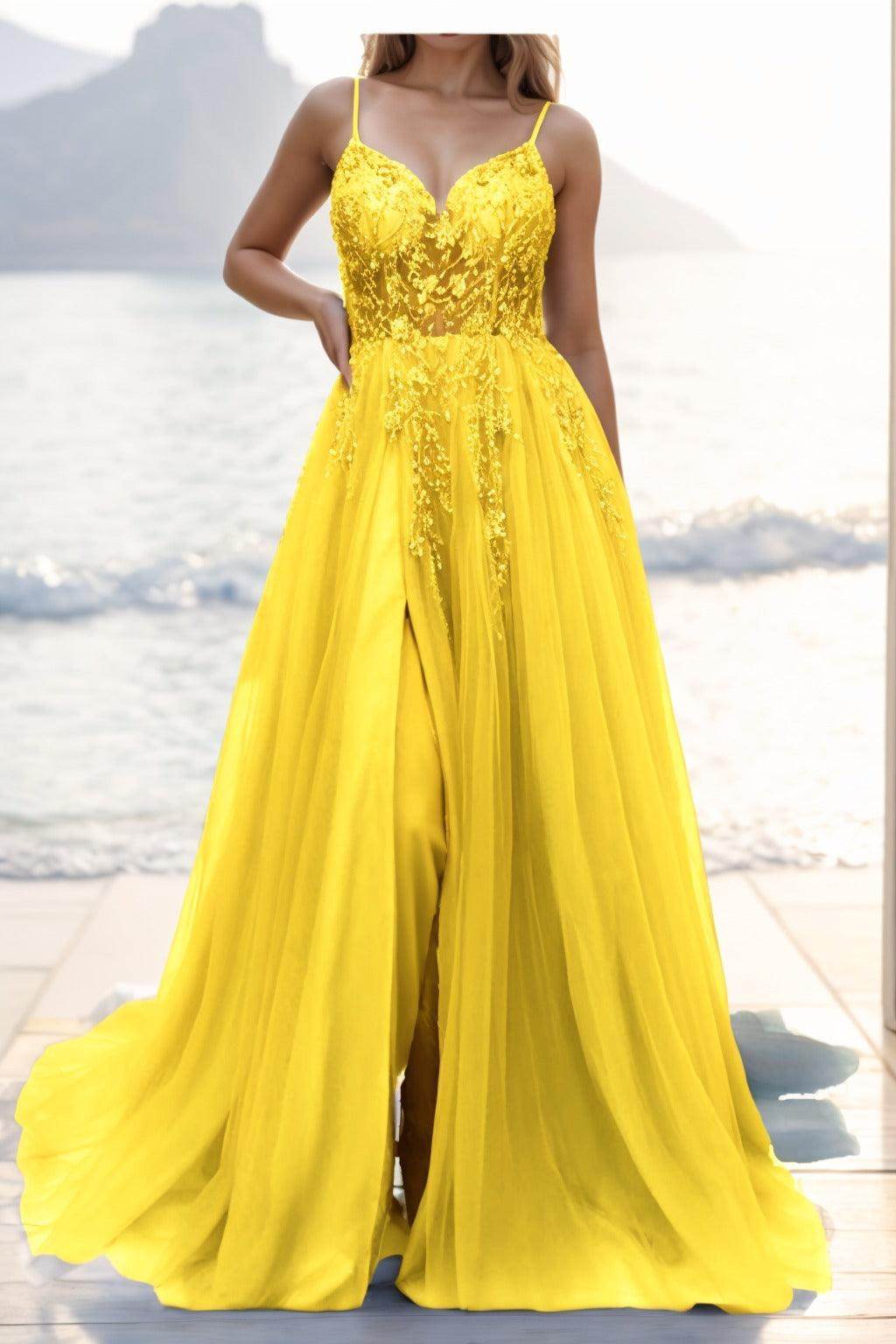 A-line Sweep-Brush Train Tulle Prom Dress CS0402