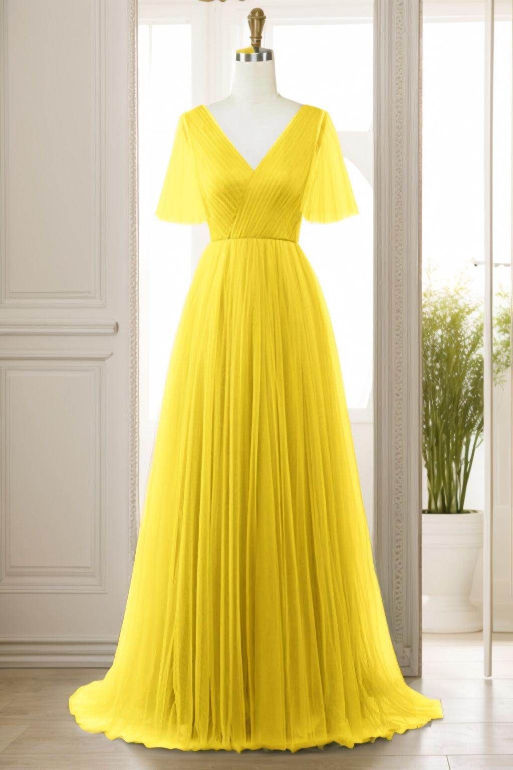 A-Line Sweep-Brush Train Tulle Prom Dress CS0472