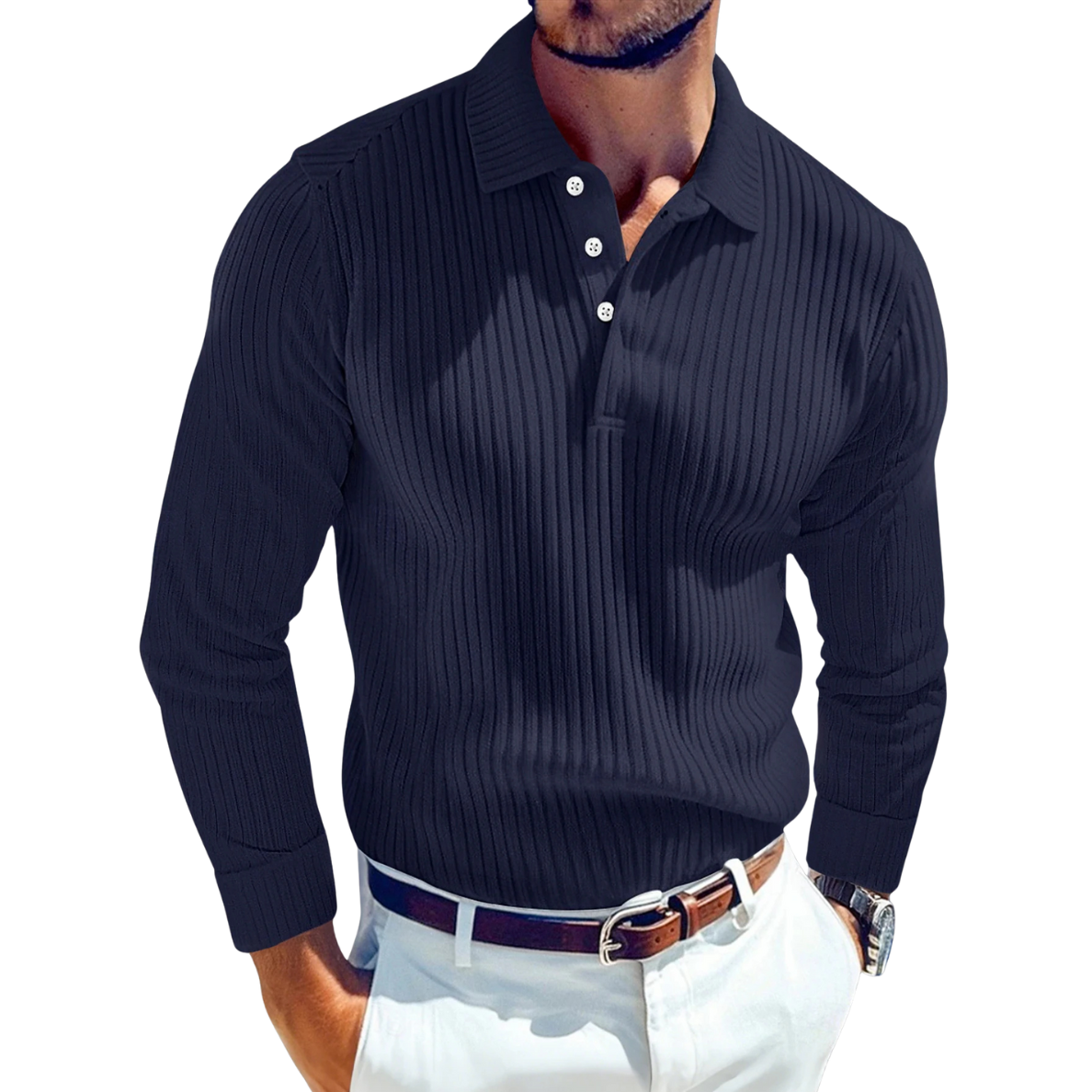 Adrien - Luxury Knitted Retro Polo Shirt With Ribbed Structure