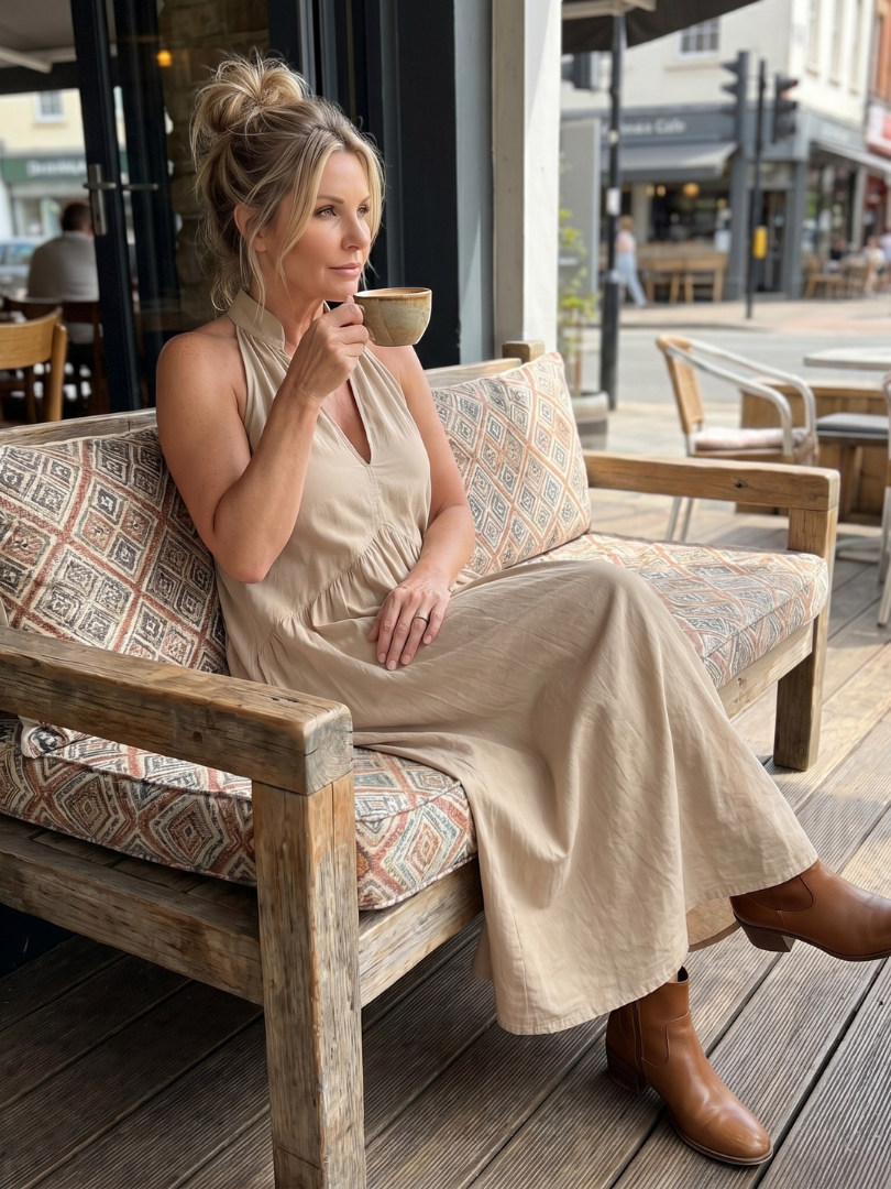 Adelina | Halter Neck Relaxed Flowing Silhouette Midi Dress