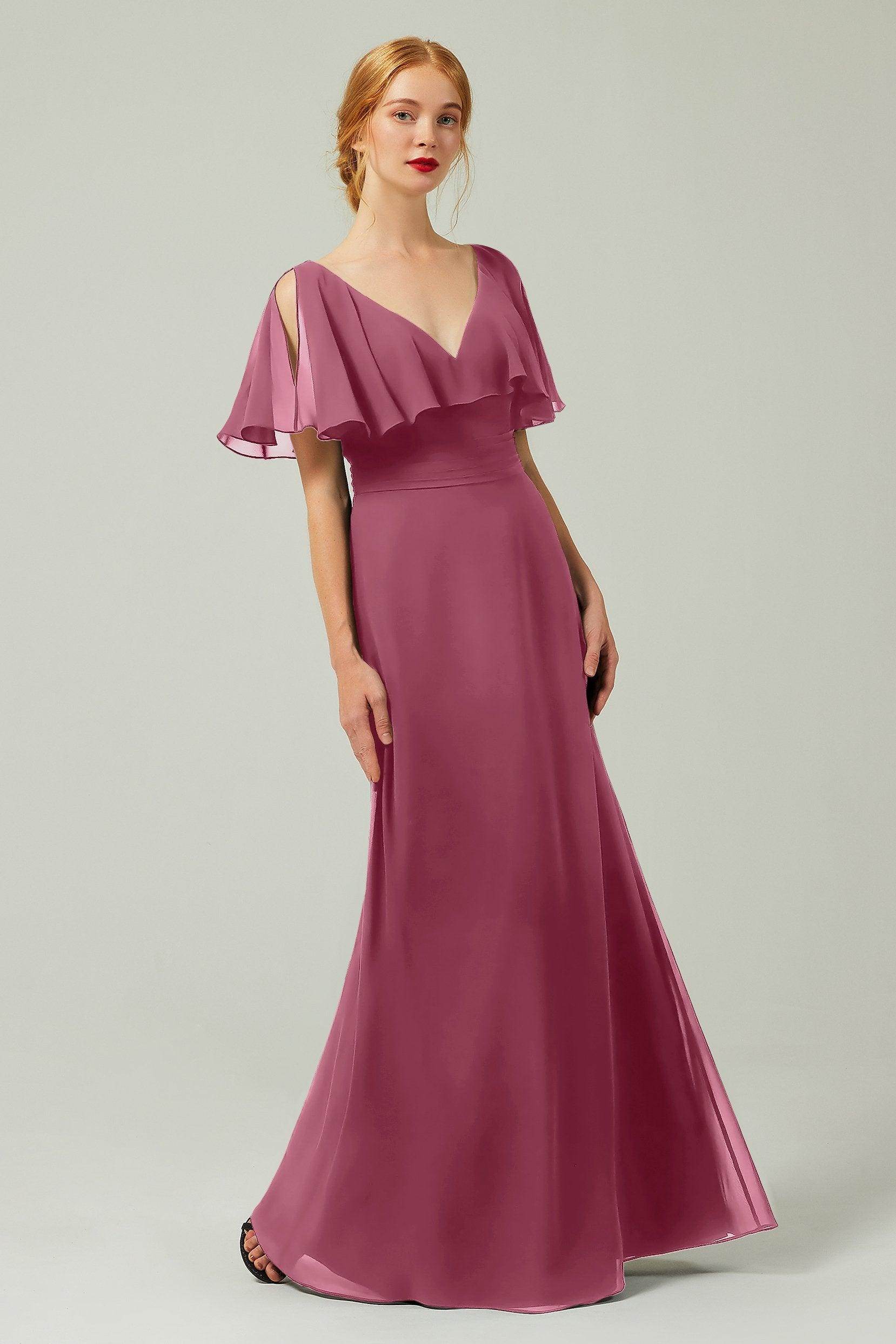 Sheath-Column Floor Length Chiffon Bridesmaid Dress Formal Dresses CB0341