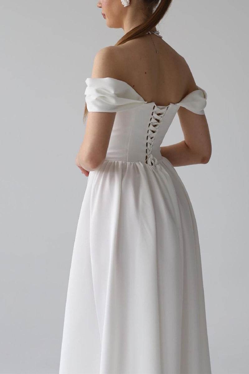A-Line Tea Length  Elastic Cloth Little White Dress 100005