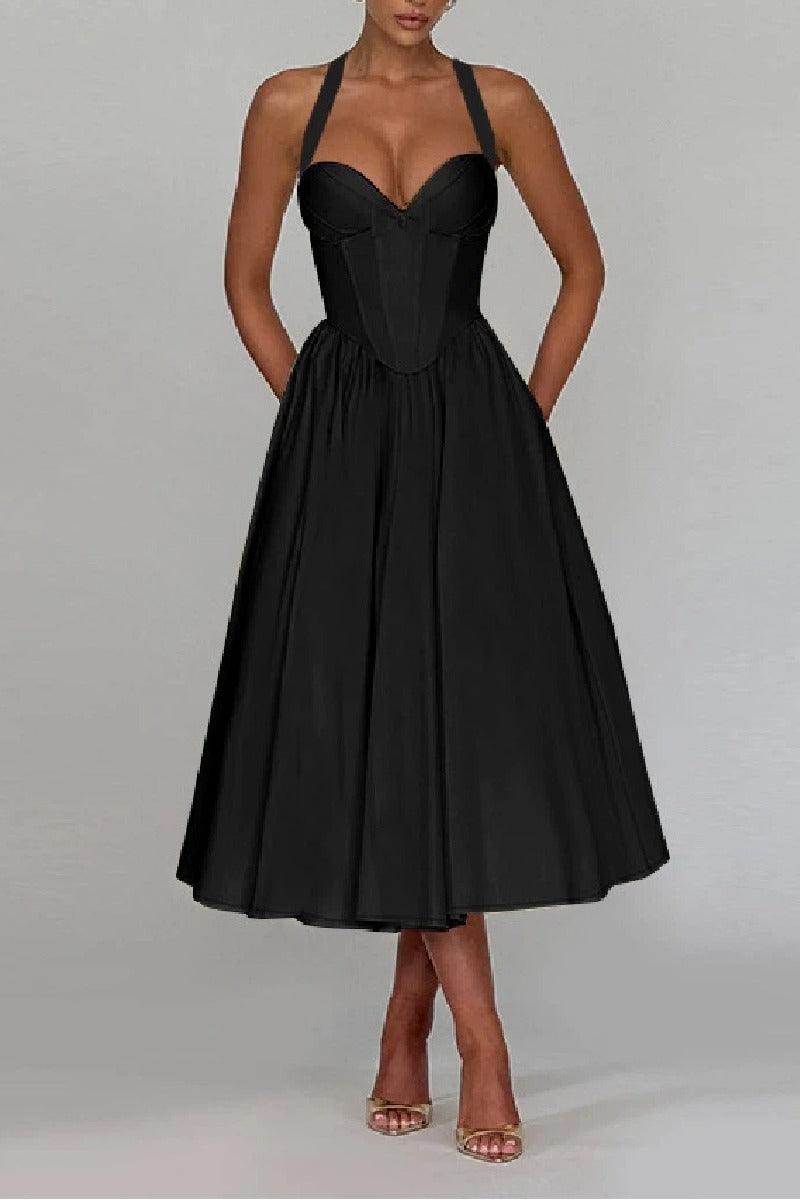A-Line Tea Length Satin Wedding Guest Dress 973789759252