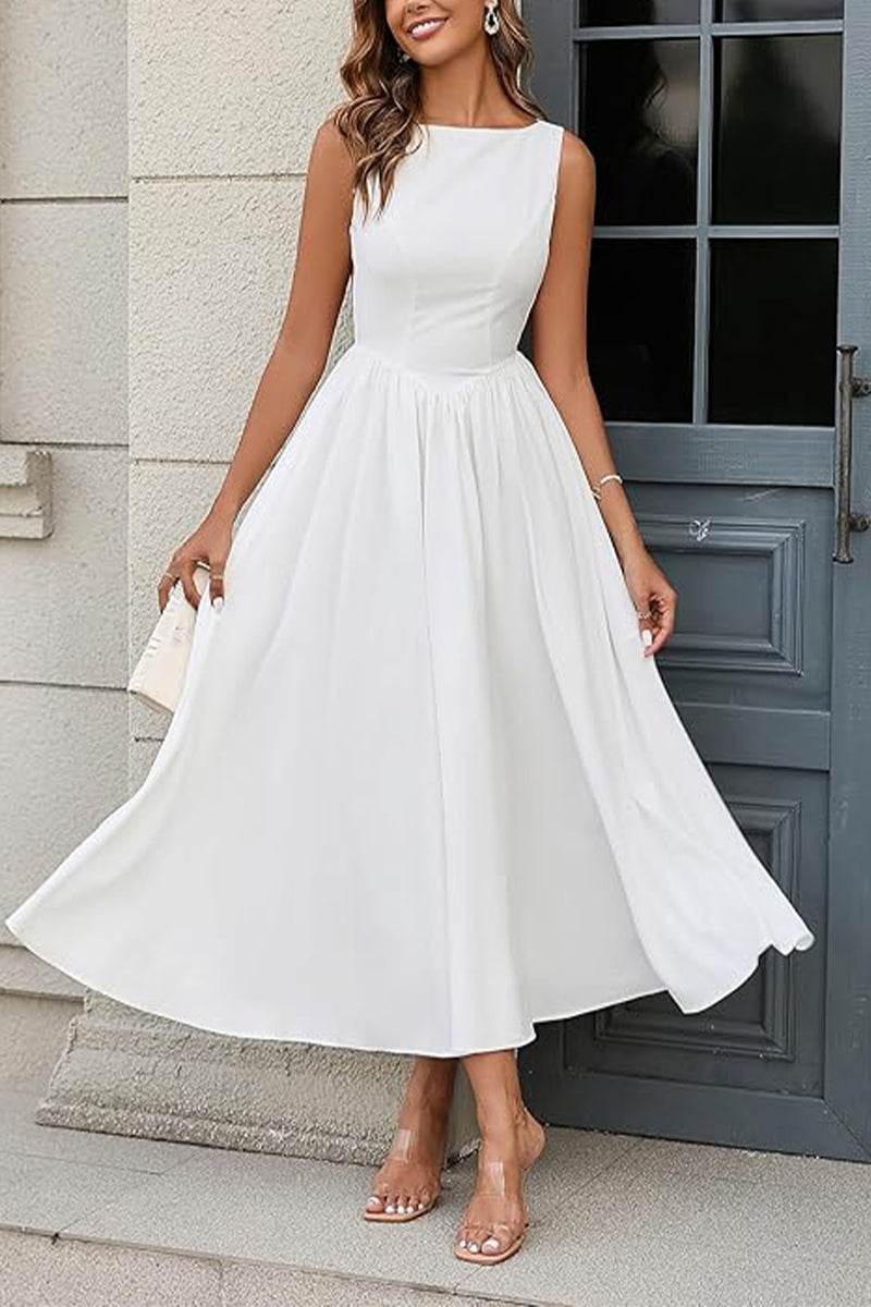 A-Line Tea Length Elastic Cloth Little White Dress 100029