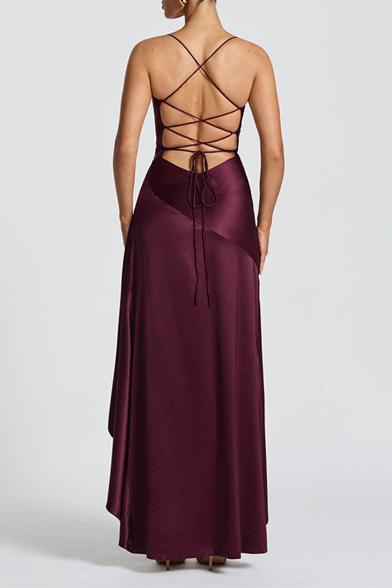 Asymmetrical High-Low Stretch Satin Dress 954200659160