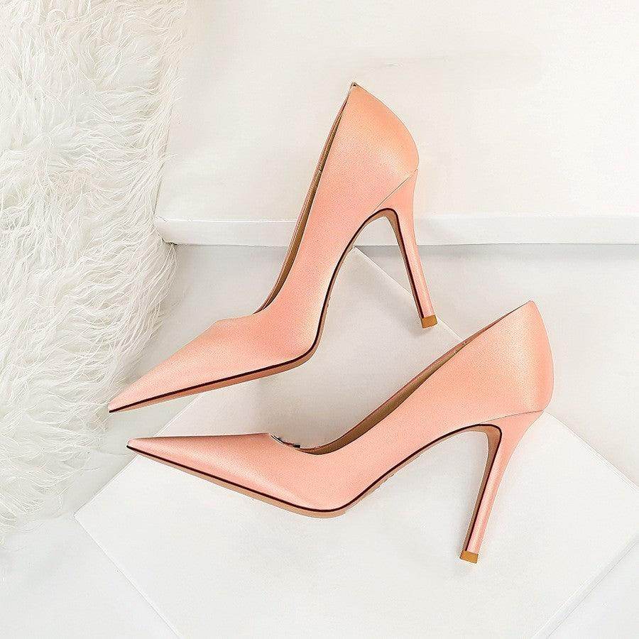 Green Satin Pointy Stiletto Heels 664584349468