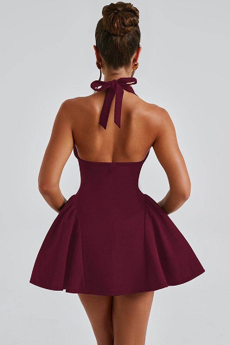 Sexy deep V halter sleeveless waist slimming cocktail dress 847740943644