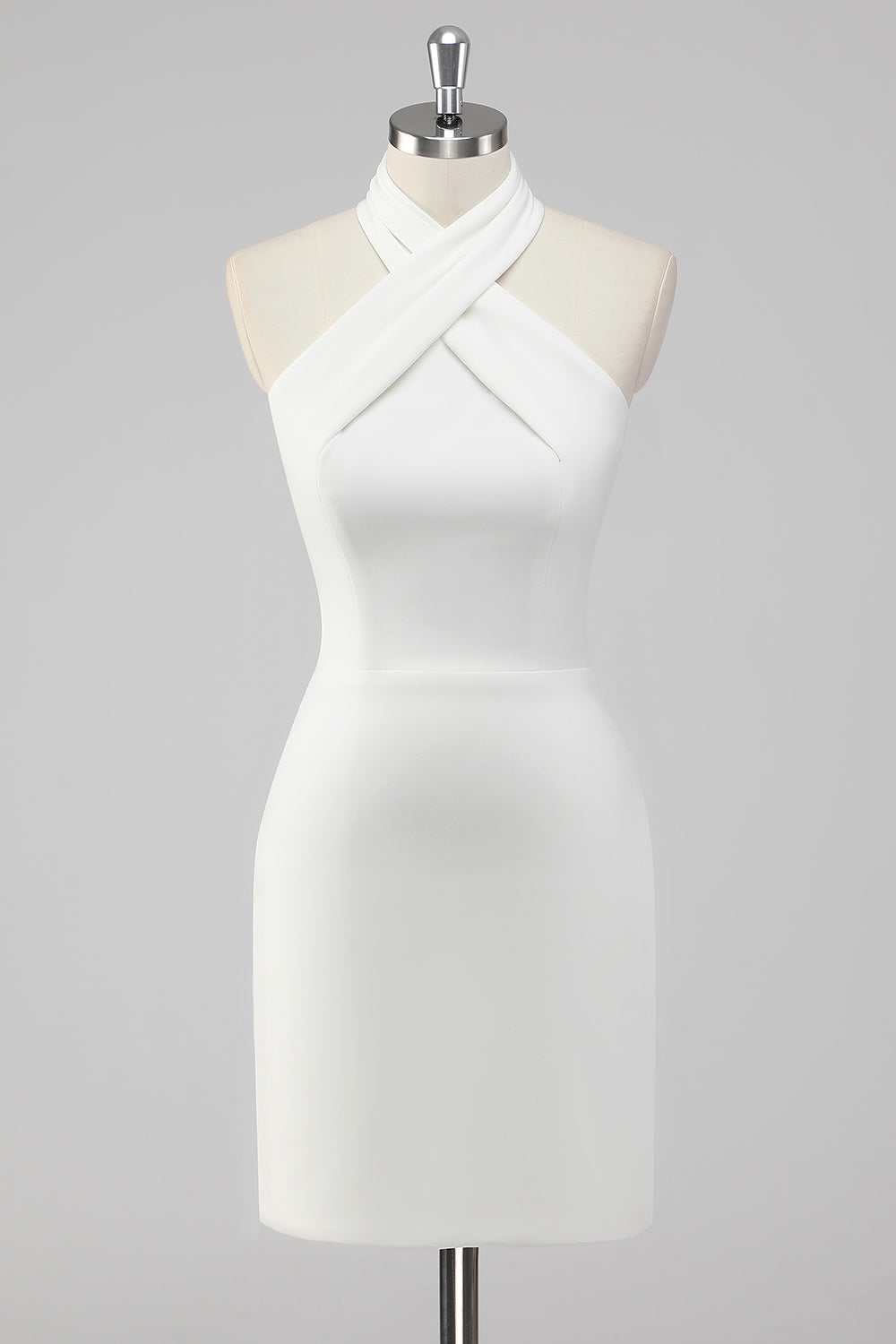 Bodycon Satin Halter Neck Backless Short Little White Dress