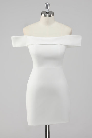 Satin White Bodycon Off the Shoulder Mini Graduation Dress