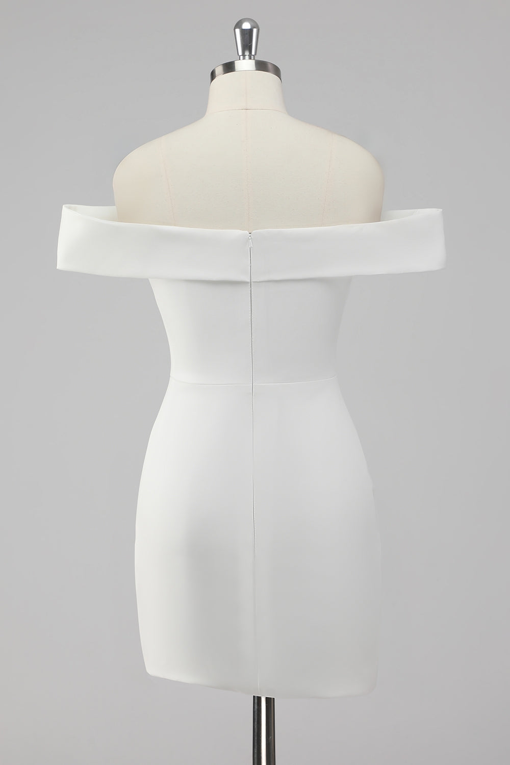 Satin White Bodycon Off the Shoulder Mini Graduation Dress