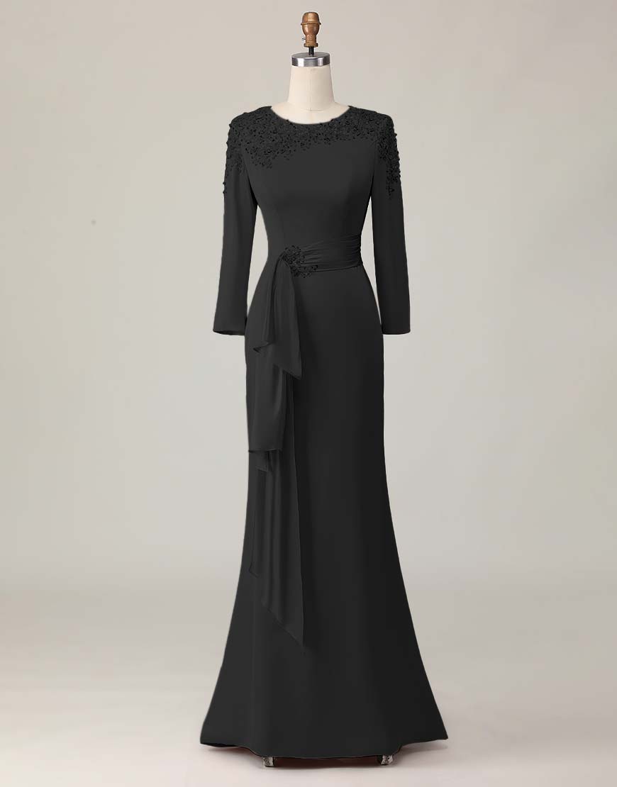 Blush Sheath Long Lace Mother Of The Bride Dress with Sleeves