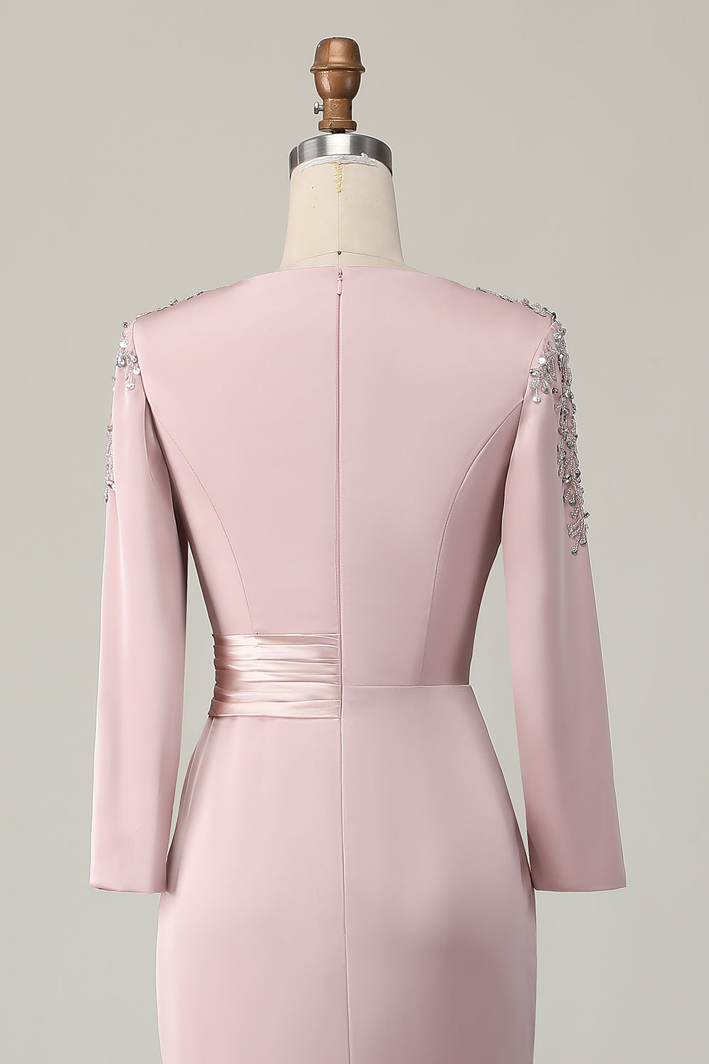 Blush Sheath Long Lace Mother Of The Bride Dress with Sleeves