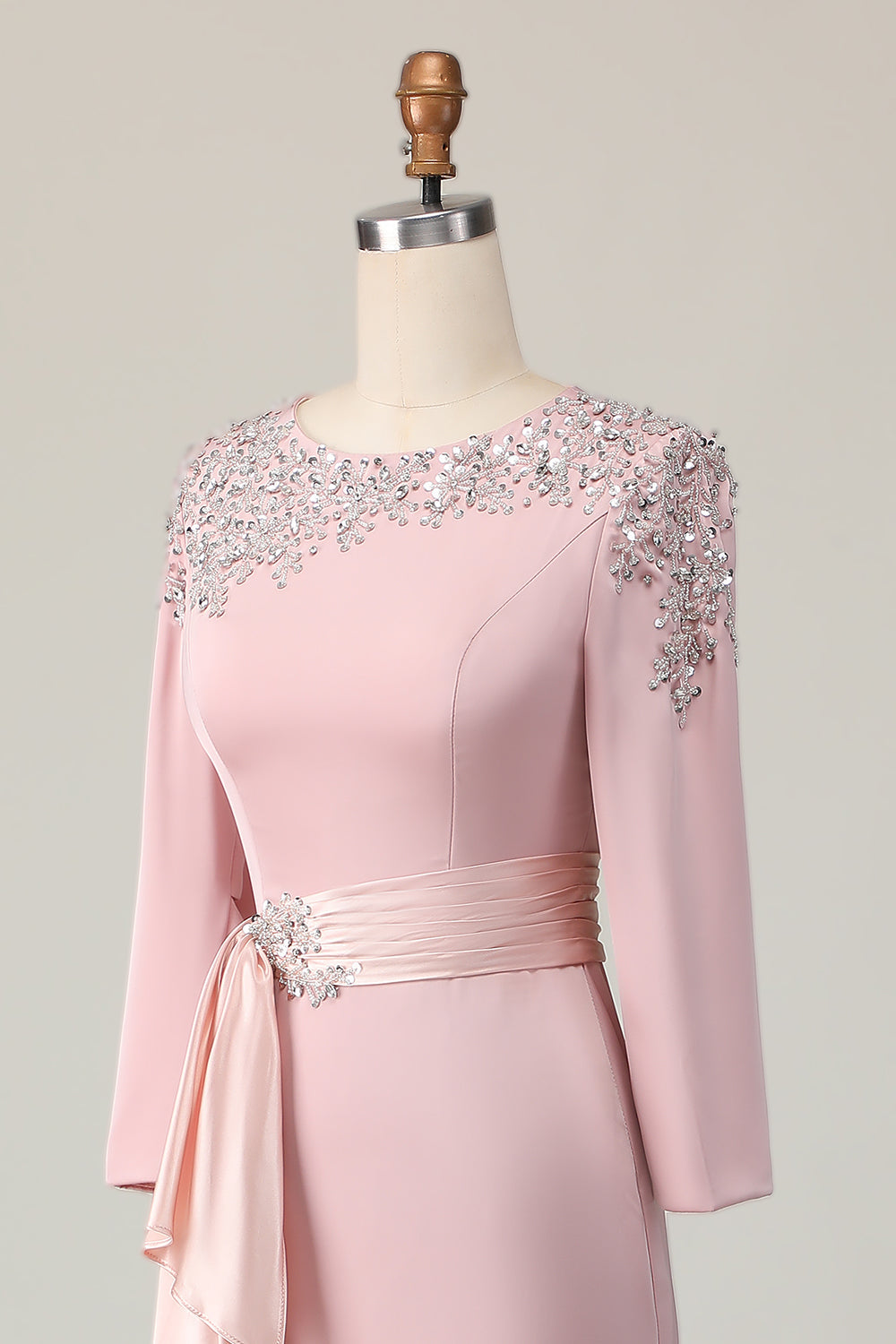 Blush Sheath Long Lace Mother Of The Bride Dress with Sleeves