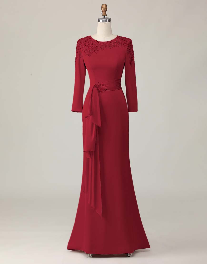 Blush Sheath Long Lace Mother Of The Bride Dress with Sleeves
