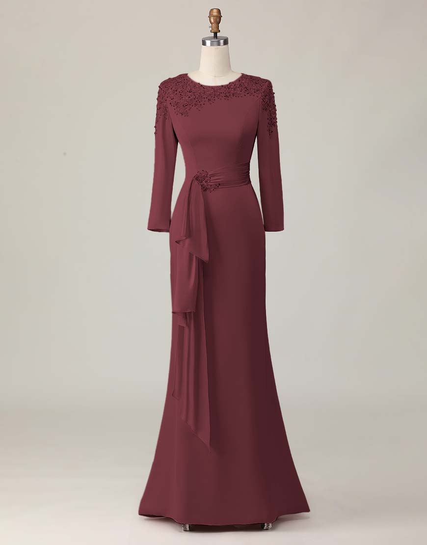 Blush Sheath Long Lace Mother Of The Bride Dress with Sleeves