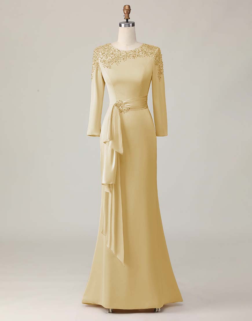 Blush Sheath Long Lace Mother Of The Bride Dress with Sleeves