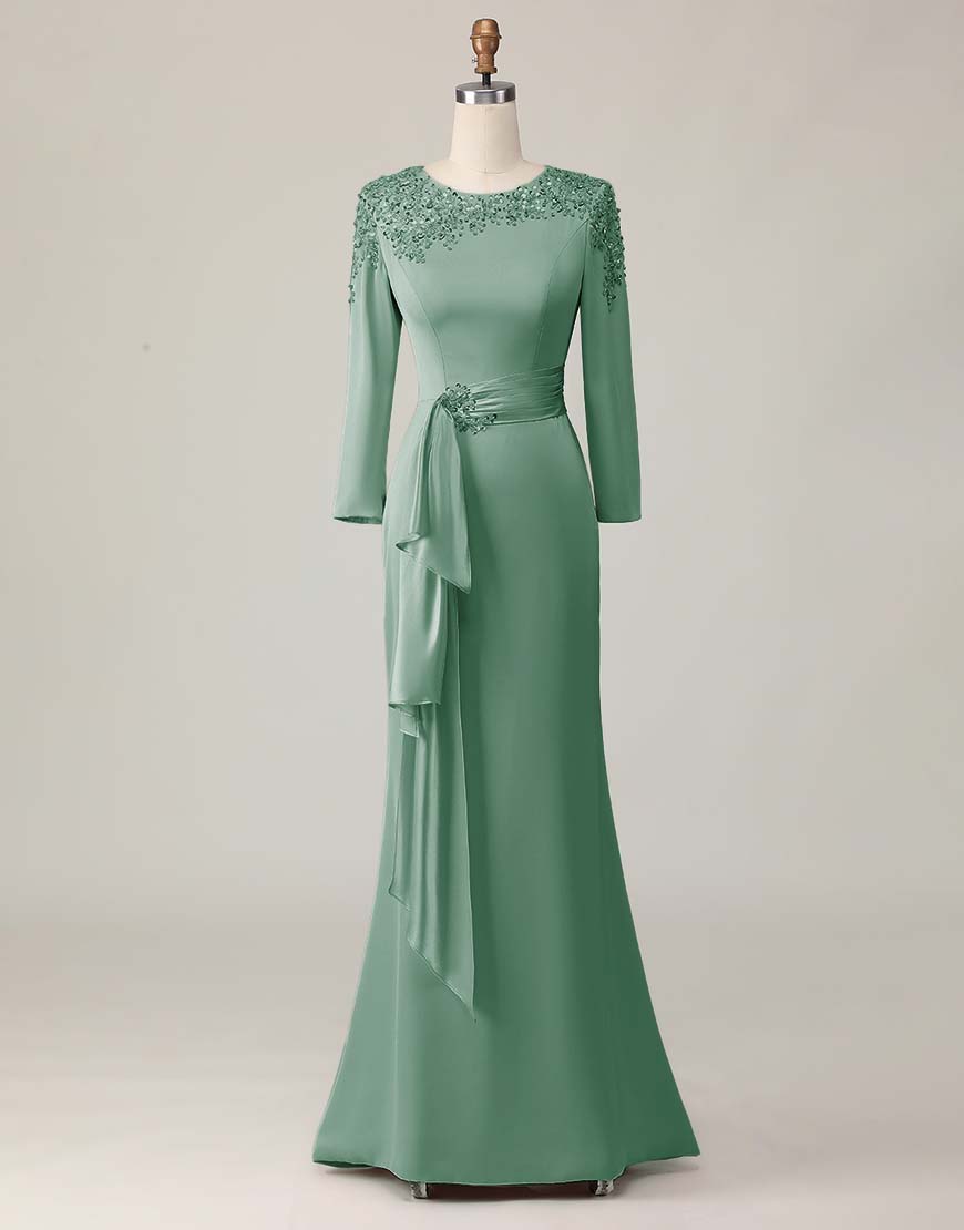 Blush Sheath Long Lace Mother Of The Bride Dress with Sleeves