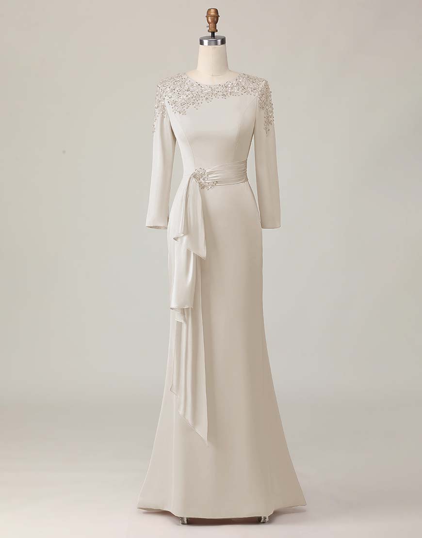 Blush Sheath Long Lace Mother Of The Bride Dress with Sleeves